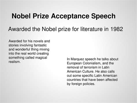  The Nobel Prize Acceptance Speech: A Momentous Reflection on Colonialism and Social Justice